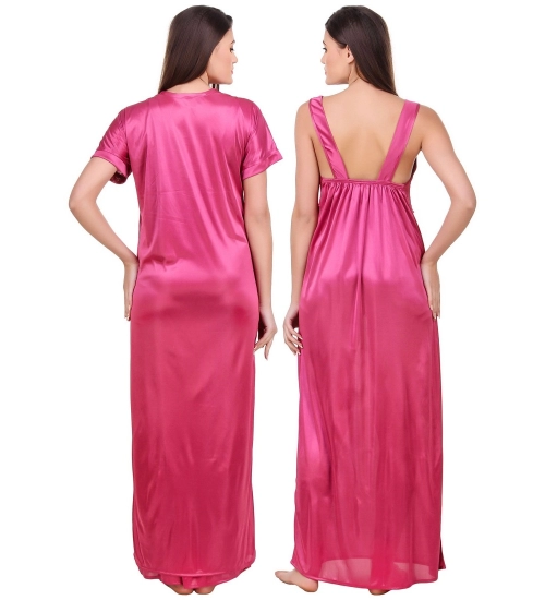 Women's Satin 2 PCs Set of Nighty And Wrap Gown with Half Sleeve(Color: Coral Pink, Neck Type: Sweatheart Neck) Women's Satin 2 PCs Set of Nighty And Wrap Gown with Half Sleeve(Color: Coral Pink, Neck Type: Sweatheart Neck)
