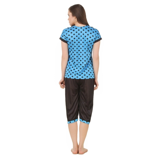 Women's Satin 3 Pc Set of Short Nighty, Top, Capry Half Sleeve(Color: Blue, Neck Type: V Neck) Women's Satin 3 Pc Set of Short Nighty, Top, Capry Half Sleeve(Color: Blue, Neck Type: V Neck)