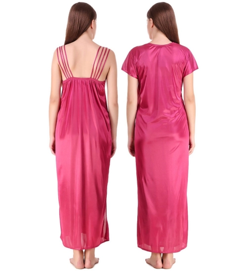 Women's Satin 2 PCs Set of Nighty And Wrap Gown with Half Sleeve(Color: Coral Pink, Neck Type: V Neck) Women's Satin 2 PCs Set of Nighty And Wrap Gown with Half Sleeve(Color: Coral Pink, Neck Type: V Neck)