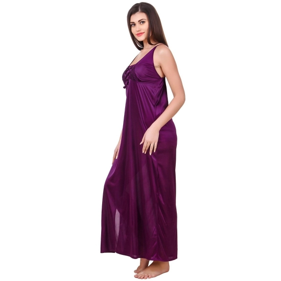 Women's Satin 2 PCs Set of Nighty And Wrap Gown with Half Sleeve(Color: Purple, Neck Type: V Neck)