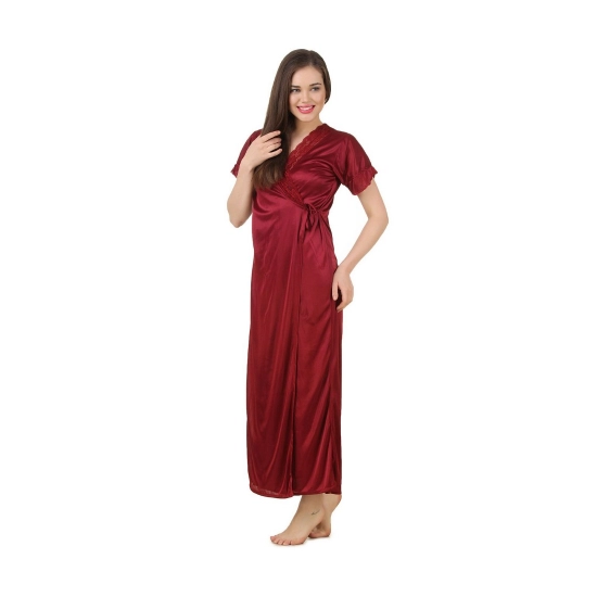 Women's Satin 2 PCs Set of Nighty And Wrap Gown with Half Sleeve(Color: Black, Neck Type: V Neck) Women's Satin 2 PCs Set of Nighty And Wrap Gown with Half Sleeve(Color: Black, Neck Type: V Neck)