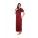 Women's Satin 2 PCs Set of Nighty And Wrap Gown with Half Sleeve(Color: Black, Neck Type: V Neck)