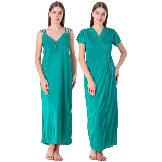 Women's Satin 2 PCs Set of Nighty And Wrap Gown with Half Sleeve(Color: Sea Green, Neck Type: V Neck)