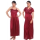 Women's Satin 2 PCs Set Of Nighty And Wrap Gown Mega Sleeve(Color: Maroon, Neck Type: Square Neck)