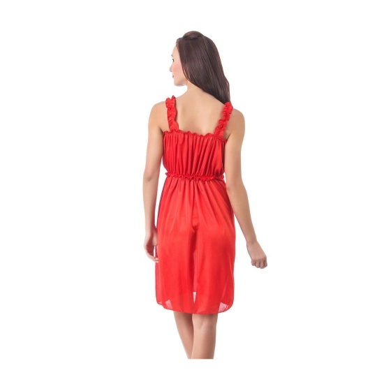 Women's Satin Short Nighty with Sleeve Less(Color: Red, Neck Type: Square Neck) Women's Satin Short Nighty with Sleeve Less(Color: Red, Neck Type: Square Neck)