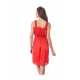 Women's Satin Short Nighty with Sleeve Less(Color: Red, Neck Type: Square Neck)