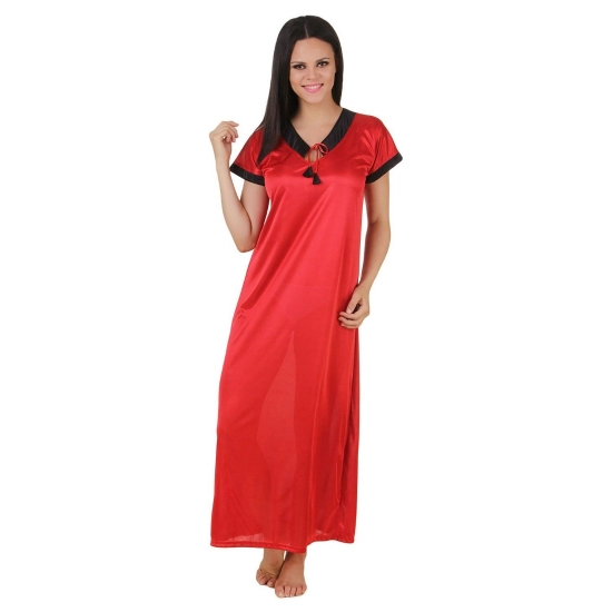 Women's Satin Long Nighty Mega Sleeve(Color: Red, Neck Type: V Neck) Women's Satin Long Nighty Mega Sleeve(Color: Red, Neck Type: V Neck)