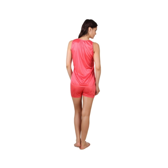 Women's Satin Top And Shorts Set with Sleeve Less(Color: Pink, Neck Type: V Neck)