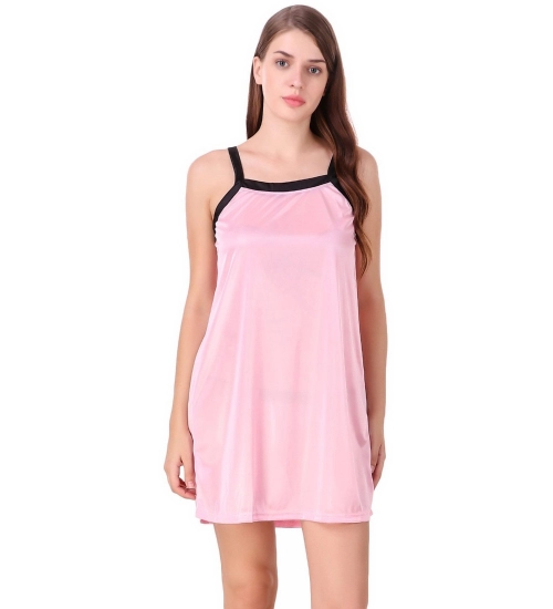 Women's Satin Short Nighty with Half Sleeve(Color: Baby Pink and Black, Neck Type: V Neck)