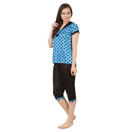 Women's Satin 3 Pc Set of Short Nighty, Top, Capry Half Sleeve(Color: Blue, Neck Type: V Neck) Women's Satin 3 Pc Set of Short Nighty, Top, Capry Half Sleeve(Color: Blue, Neck Type: V Neck)