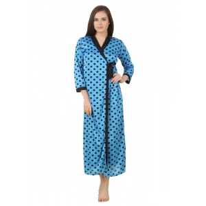 Women's Satin Wrap Gown3 and 4 Sleeve(Color: Turquoise and Black, Neck Type: V Neck)