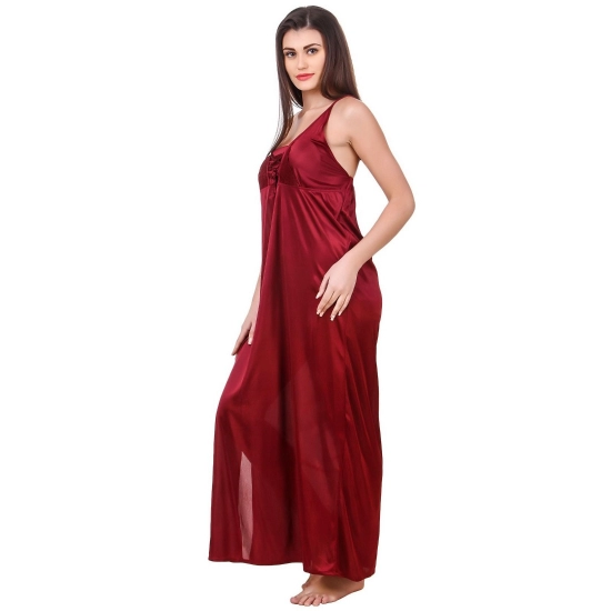 Women's Satin 2 PCs Set of Nighty And Wrap Gown with Half Sleeve(Color: Maroon, Neck Type: V Neck)