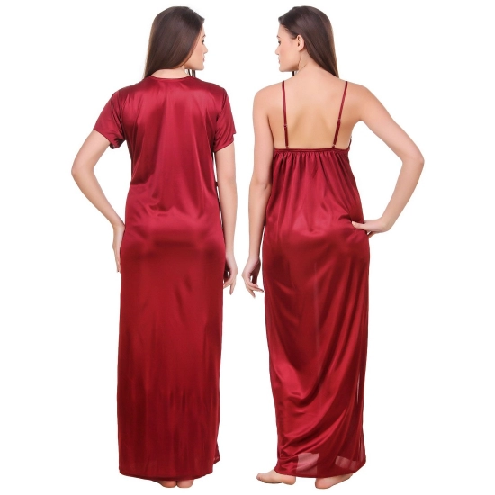 Women's Satin 2 PCs Set of Nighty And Wrap Gown with Half Sleeve(Color: Maroon, Neck Type: V Neck)