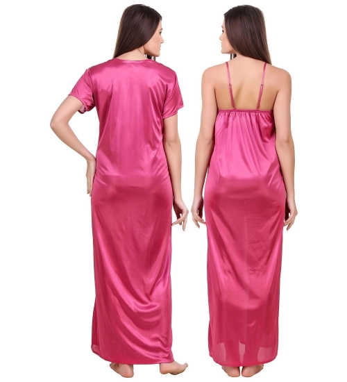 Women's Satin 2 PCs Set of Nighty And Wrap Gown with Half Sleeve(Color: Coral Pink, Neck Type: V Neck) Women's Satin 2 PCs Set of Nighty And Wrap Gown with Half Sleeve(Color: Coral Pink, Neck Type: V Neck)