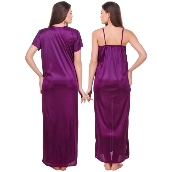 Women's Satin 2 PCs Set of Nighty And Wrap Gown with Half Sleeve(Color: Purple, Neck Type: V Neck)