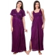 Women's Satin 2 PCs Set of Nighty And Wrap Gown with Half Sleeve(Color: Purple, Neck Type: V Neck)