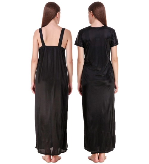 Women's Satin 2 PCs Set of Nighty And Wrap Gown with Half Sleeve(Color: Maroon, Neck Type: V Neck)