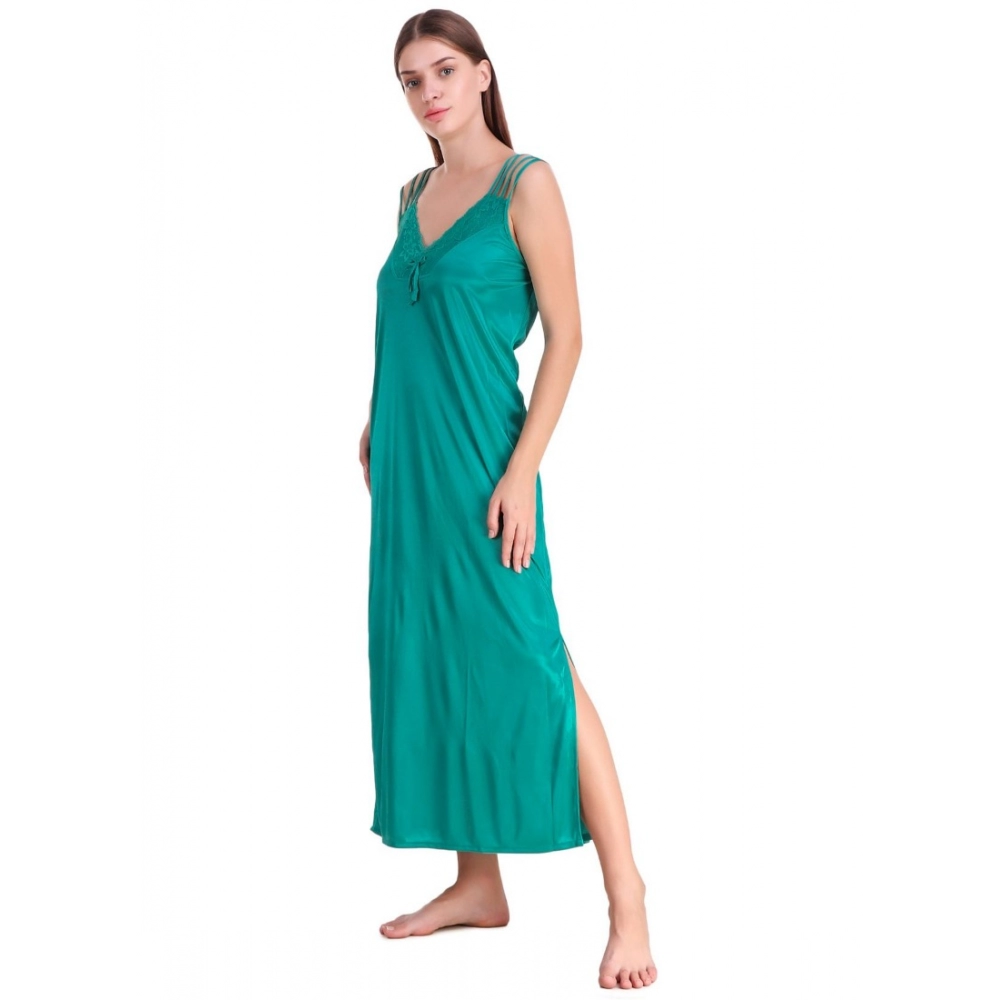 Women's Satin 2 PCs Set of Nighty And Wrap Gown with Half Sleeve(Color: Sea Green, Neck Type: V Neck)