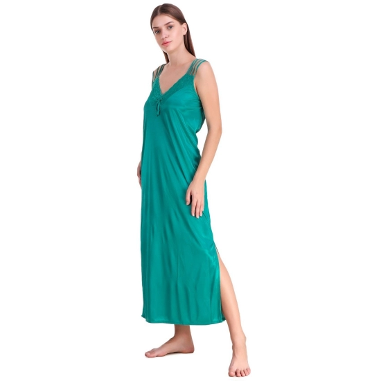 Women's Satin 2 PCs Set of Nighty And Wrap Gown with Half Sleeve(Color: Sea Green, Neck Type: V Neck)