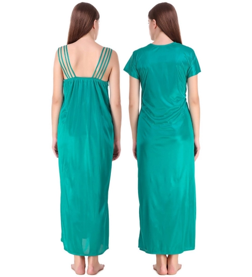 Women's Satin 2 PCs Set of Nighty And Wrap Gown with Half Sleeve(Color: Sea Green, Neck Type: V Neck)