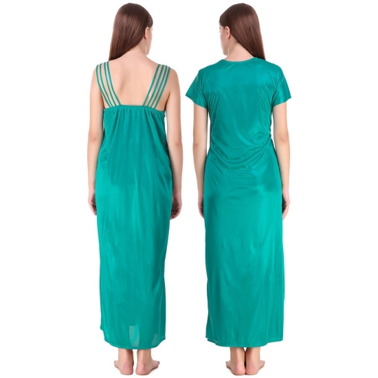 Women's Satin 2 PCs Set of Nighty And Wrap Gown with Half Sleeve(Color: Sea Green, Neck Type: V Neck)