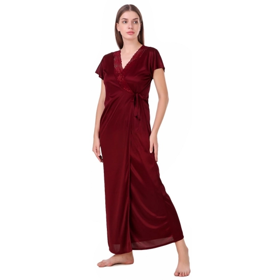 Women's Satin 2 PCs Set of Nighty And Wrap Gown with Half Sleeve(Color: Maroon, Neck Type: V Neck) Women's Satin 2 PCs Set of Nighty And Wrap Gown with Half Sleeve(Color: Maroon, Neck Type: V Neck)