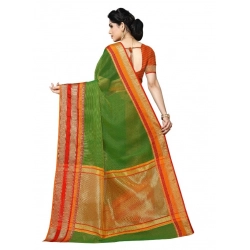 Generic Women's Kota Doria Cotton Border Saree With Blouse (Green, 5-6 Mtrs)