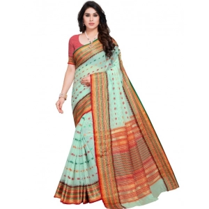 Generic Women's Kota Doria Cotton Woven Butta Saree With Blouse (Pista, 5-6 Mtrs)