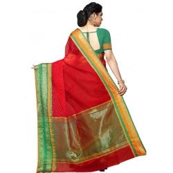 Generic Women's Kota Doria Cotton Border Saree With Blouse (Red, 5-6 Mtrs)