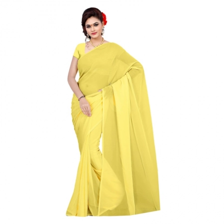 Generic Women's Georgette Plain Saree With Blouse (Lemon Yellow, 5-6 Mtrs) Generic Women's Georgette Plain Saree With Blouse (Lemon Yellow, 5-6 Mtrs)
