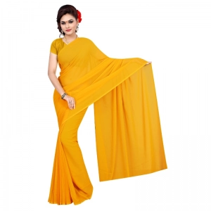 Generic Women's Georgette Plain Saree With Blouse (Gold, 5-6 Mtrs)
