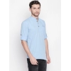 Generic Men's Cotton Casual Short Cross Kurta Shirt (Material: Cotton, (Color:Light Blue)