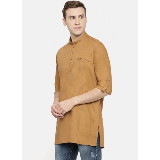 Generic Men's Cotton Men Casual Orange Kurta Shirt (Material: Cotton, (Color:Orange)