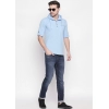 Generic Men's Cotton Casual Short Cross Kurta Shirt (Material: Cotton, (Color:Light Blue)