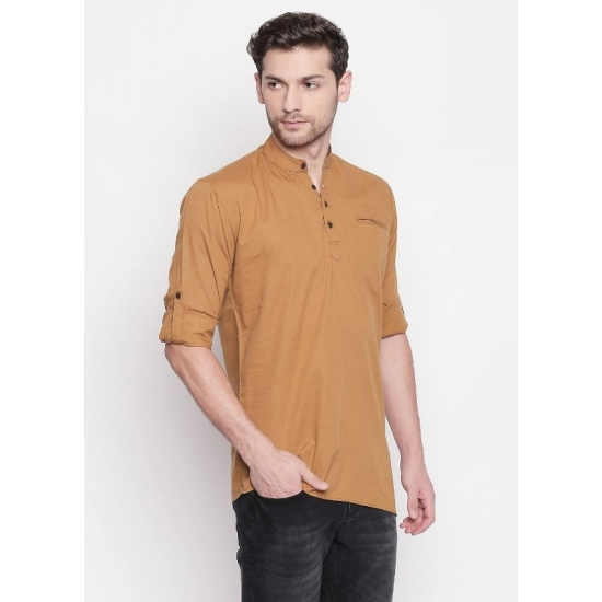 Generic Men's Cotton Casual Short Cross Kurta Shirt (Material: Cotton, (Color:Brown) Generic Men's Cotton Casual Short Cross Kurta Shirt (Material: Cotton, (Color:Brown)