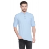 Generic Men's Cotton Casual Short Cross Kurta Shirt (Material: Cotton, (Color:Light Blue)