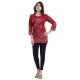 Generic Women's Quarter Sleeve Faux Crepe Printed Short Kurti Tunic Top (Color:Maroon)