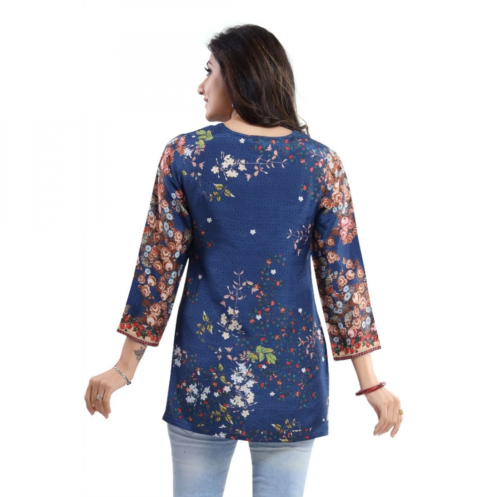 Generic Women's Quarter Sleeve Faux Crepe Printed Short Kurti Tunic Top (Color:Pastel)