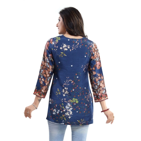 Generic Women's Quarter Sleeve Faux Crepe Printed Short Kurti Tunic Top (Color:Pastel)