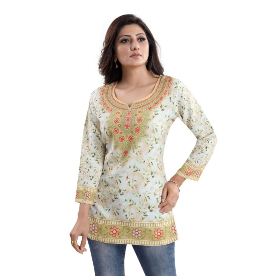 Generic Women's Quarter Sleeve Faux Crepe Printed Short Kurti Tunic Top (Color:White) Generic Women's Quarter Sleeve Faux Crepe Printed Short Kurti Tunic Top (Color:White)