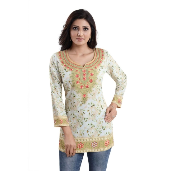 Generic Women's Quarter Sleeve Faux Crepe Printed Short Kurti Tunic Top (Color:White) Generic Women's Quarter Sleeve Faux Crepe Printed Short Kurti Tunic Top (Color:White)