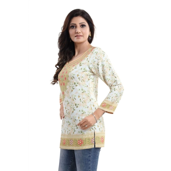 Generic Women's Quarter Sleeve Faux Crepe Printed Short Kurti Tunic Top (Color:White) Generic Women's Quarter Sleeve Faux Crepe Printed Short Kurti Tunic Top (Color:White)