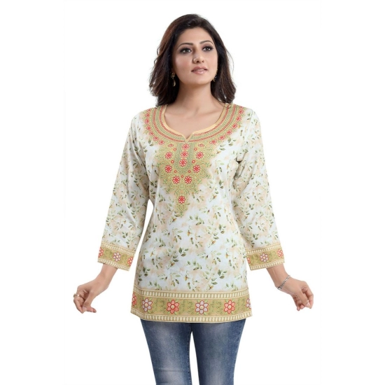 Generic Women's Quarter Sleeve Faux Crepe Printed Short Kurti Tunic Top (Color:White) Generic Women's Quarter Sleeve Faux Crepe Printed Short Kurti Tunic Top (Color:White)