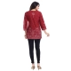 Generic Women's Quarter Sleeve Faux Crepe Printed Short Kurti Tunic Top (Color:Maroon)