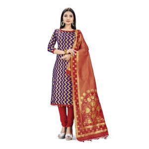 Generic Banarasi Silk Unstitched Salwar-Suit Material Premium Quality With Dupatta (Color: Navy Blue) Generic Banarasi Silk Unstitched Salwar-Suit Material Premium Quality With Dupatta (Color: Navy Blue)