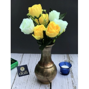 Generic Artificial Rose Flowers Bunch Bouquet Of 7 Roses For Home Decoration (Color: Yellow, Material: Silk Polyester)