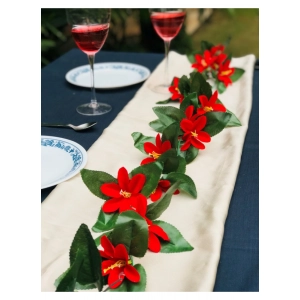 Generic Artificial Lily Flower Vine Creeper With Big Green Leaves And 22 Lily Flowers For Home Decoraton (Color: Red, Material: Silk Polyester)