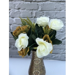 Generic Artificial Flowers Bunch Bouquet Of 10 Garden Roses For Home Decoration (Color: Multi, Material: Silk Polyester)