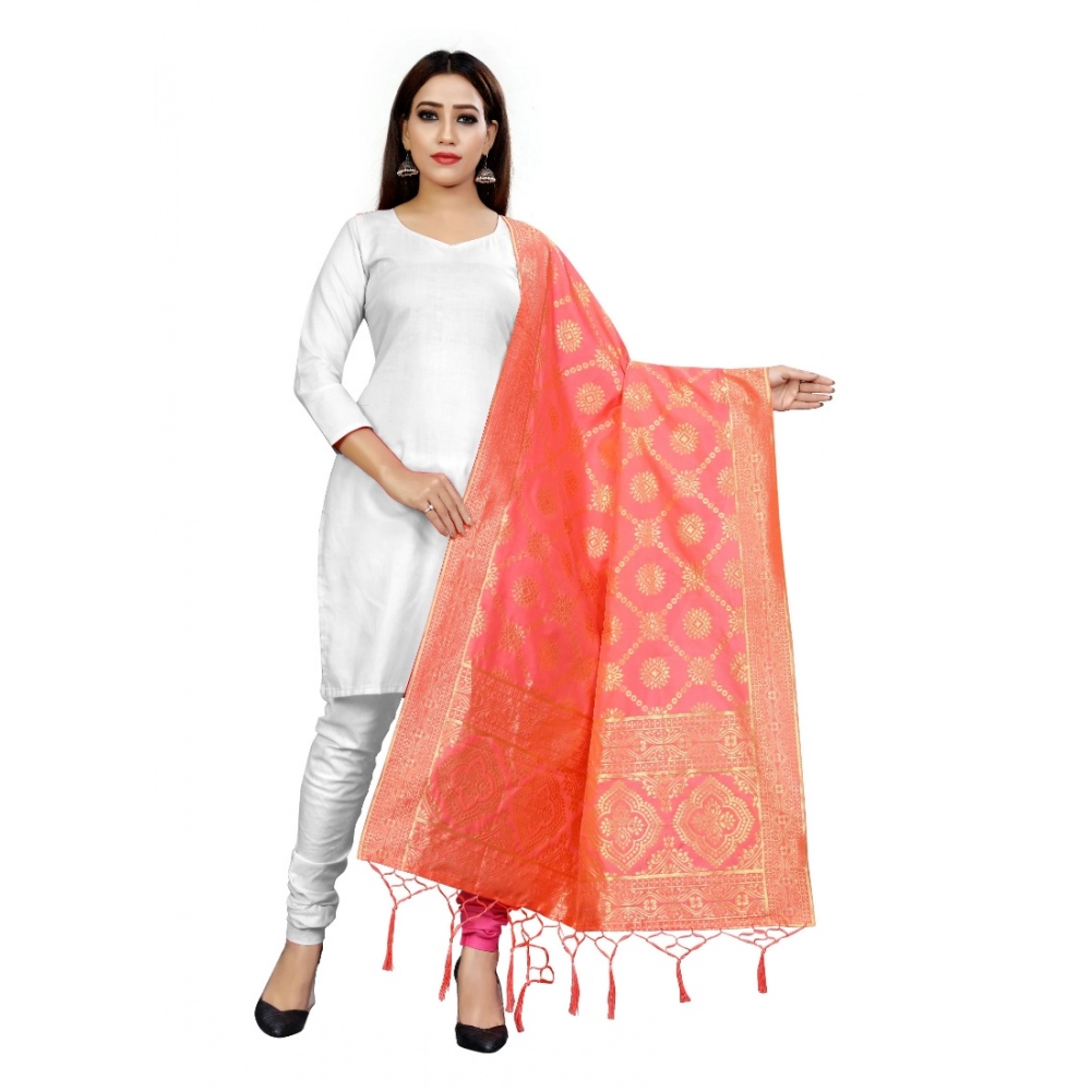 Generic Women's Banarasi Silk Floral Printed Dupatta (Peach, Length:2-2.4 mtr) Generic Women's Banarasi Silk Floral Printed Dupatta (Peach, Length:2-2.4 mtr)