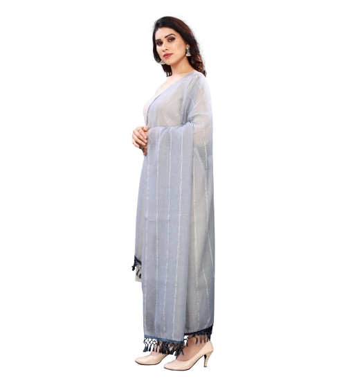 Generic Women's Cotton Silk Strips Printed Dupatta (Grey, Length:2-2.4 mtr)